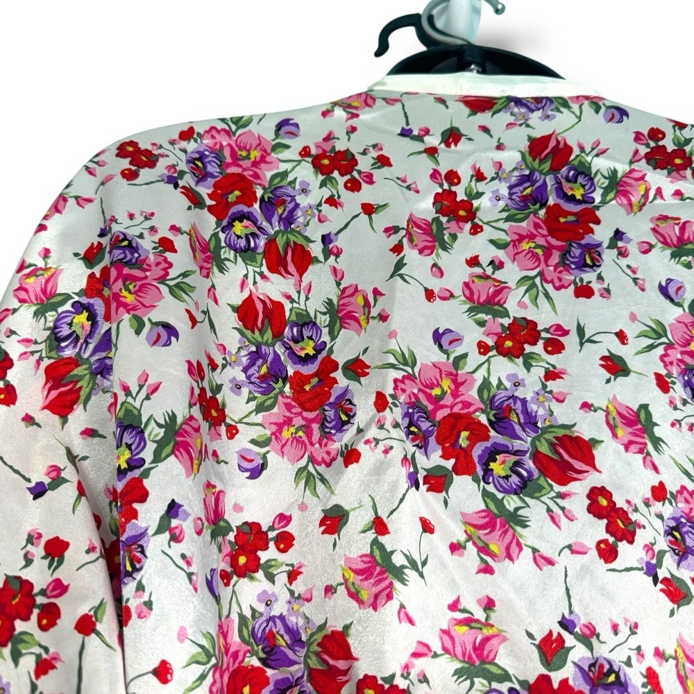 Vintage 90s Frederick's of Hollywood Floral Robe Lingerie Large Satin Overcoat - Picture 8 of 9
